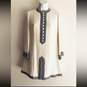 Vintage Lanvin 70s Silk Crepe Tunic Top or Mini Dress with Silver Lurex Trim S